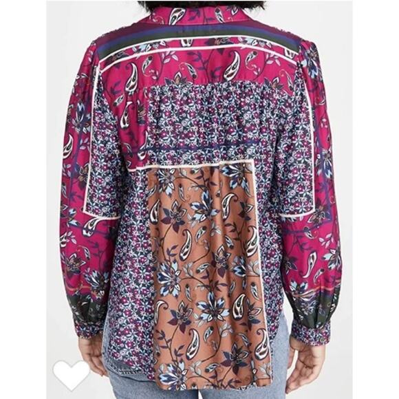 Xirena S Kiera Patchwork Silk Cotton Blend Top Blouse - Picture 6 of 6